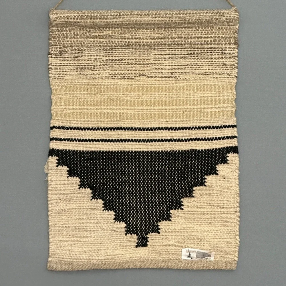 Threshold Woven Geometric Wall Hanging Tassel Trim Beige Black Boho Decor 18x25